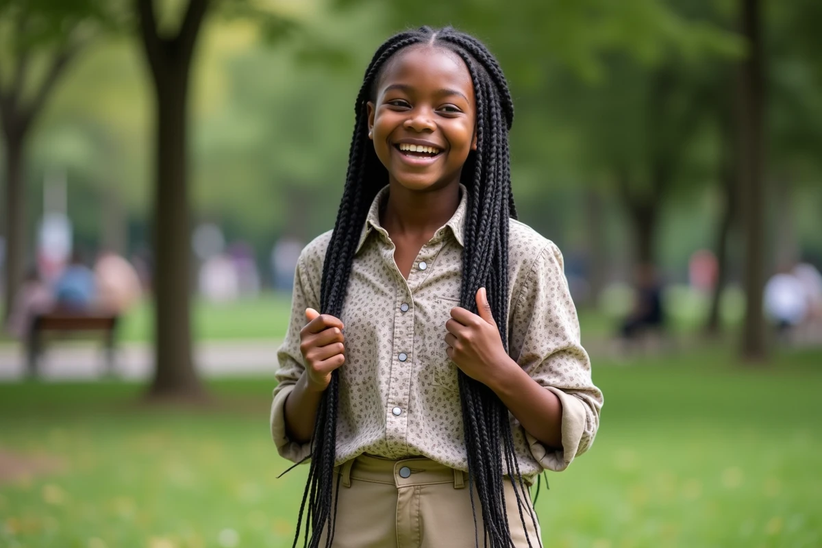 Adolescente avec braids dans un parc en ville