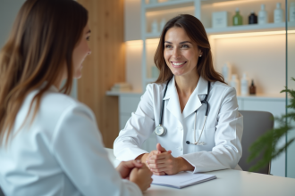 Dermatologue femme conseillant des soins de peau à une jeune femme