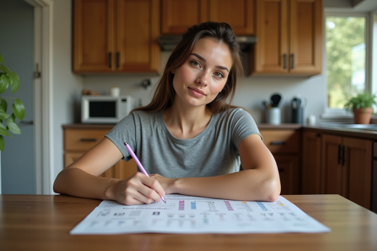 Femme à la maison remplissant un tableau de morphologie