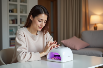 Jeune femme se faisant une manucure à la maison