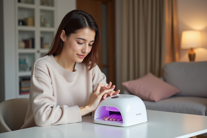Jeune femme se faisant une manucure à la maison