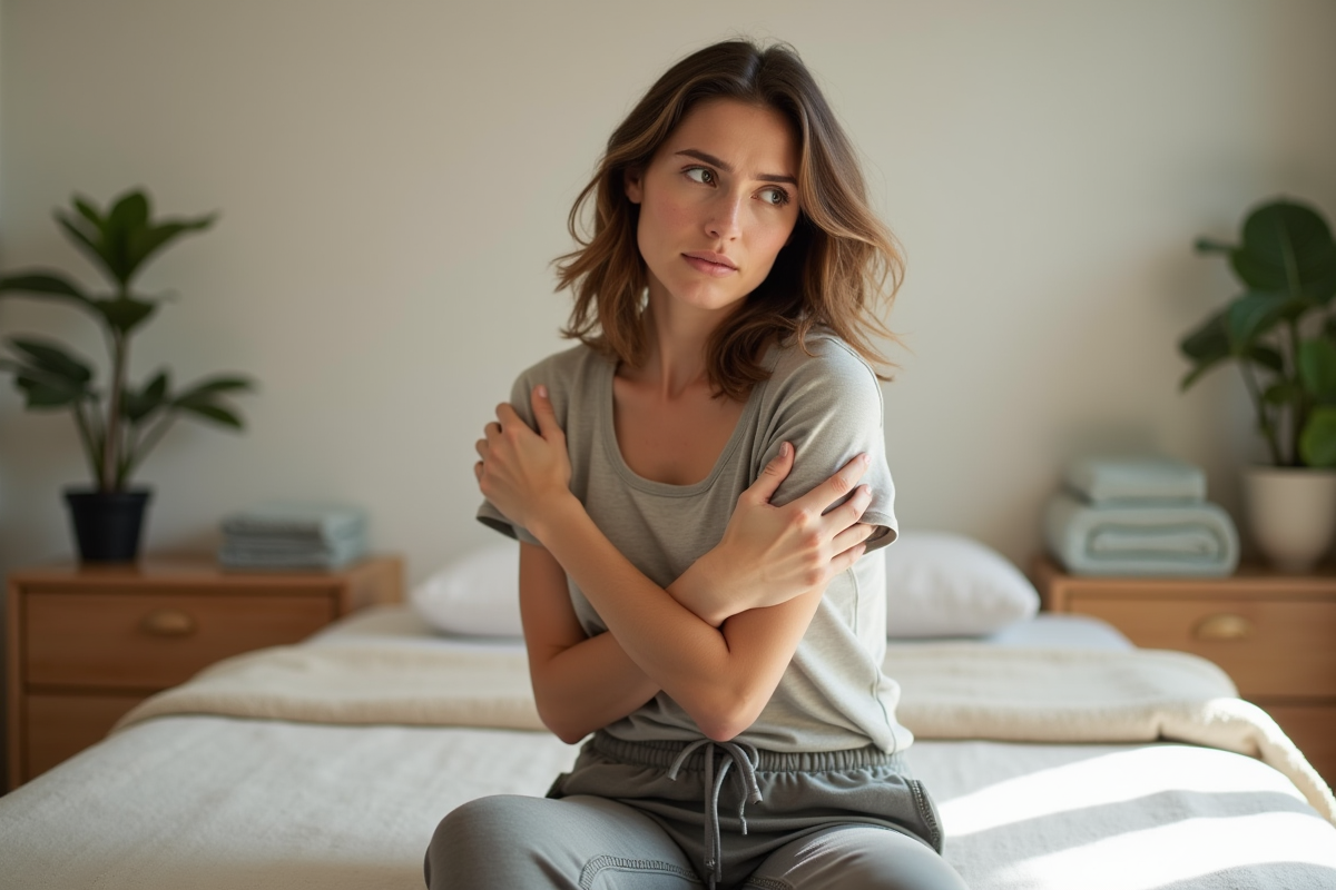 Femme en méditation dans un studio de bien-être lumineux
