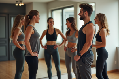 Groupe de personnes dans un studio de fitness moderne