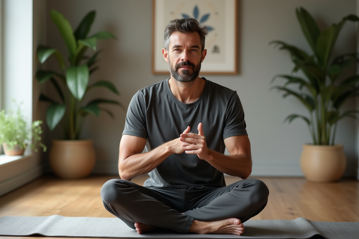 Homme en t-shirt gris pratiquant l