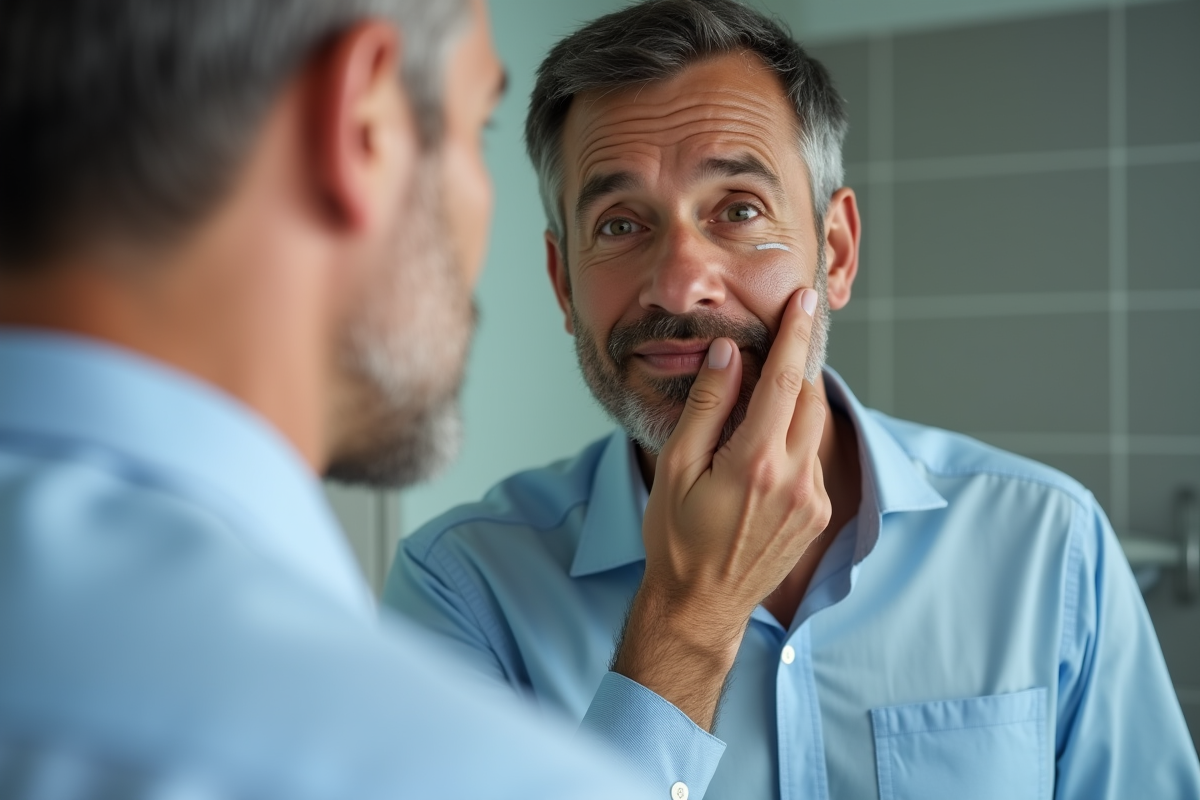 Homme appliquant un correcteur de cicatrice visage