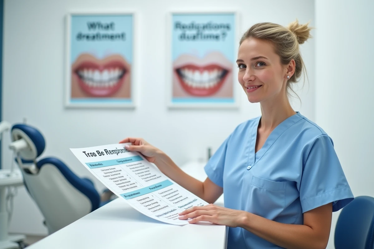 Hygiéniste dentaire expliquant les mythes et réalités du blanchiment des dents en cabinet dentaire