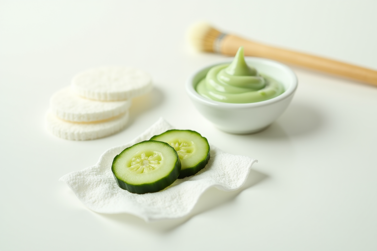 Ingrédients de soins visage avec concombre et gel naturel