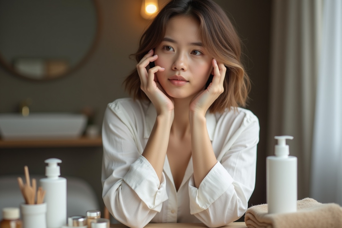 Jeune femme contemplant sa cicatrice visage