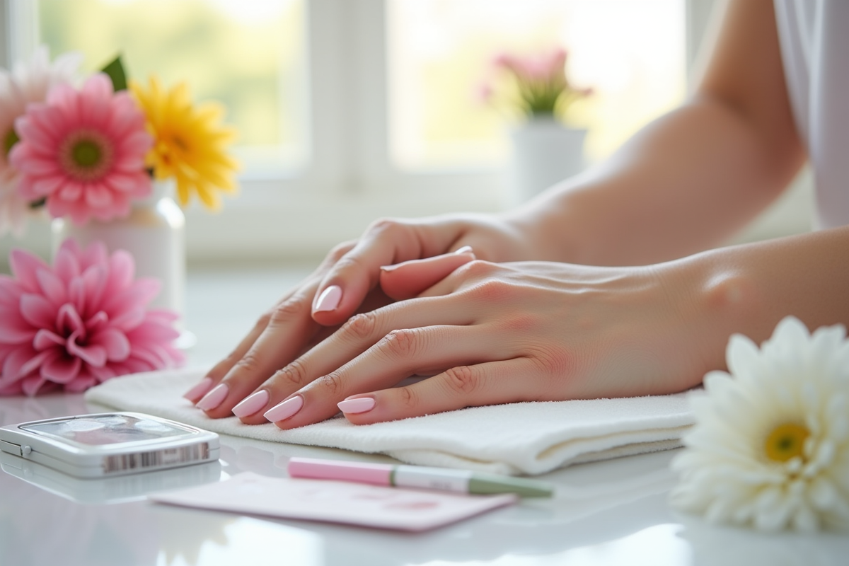 Kit de soins pour ongles avec fleurs et mains bien soignées