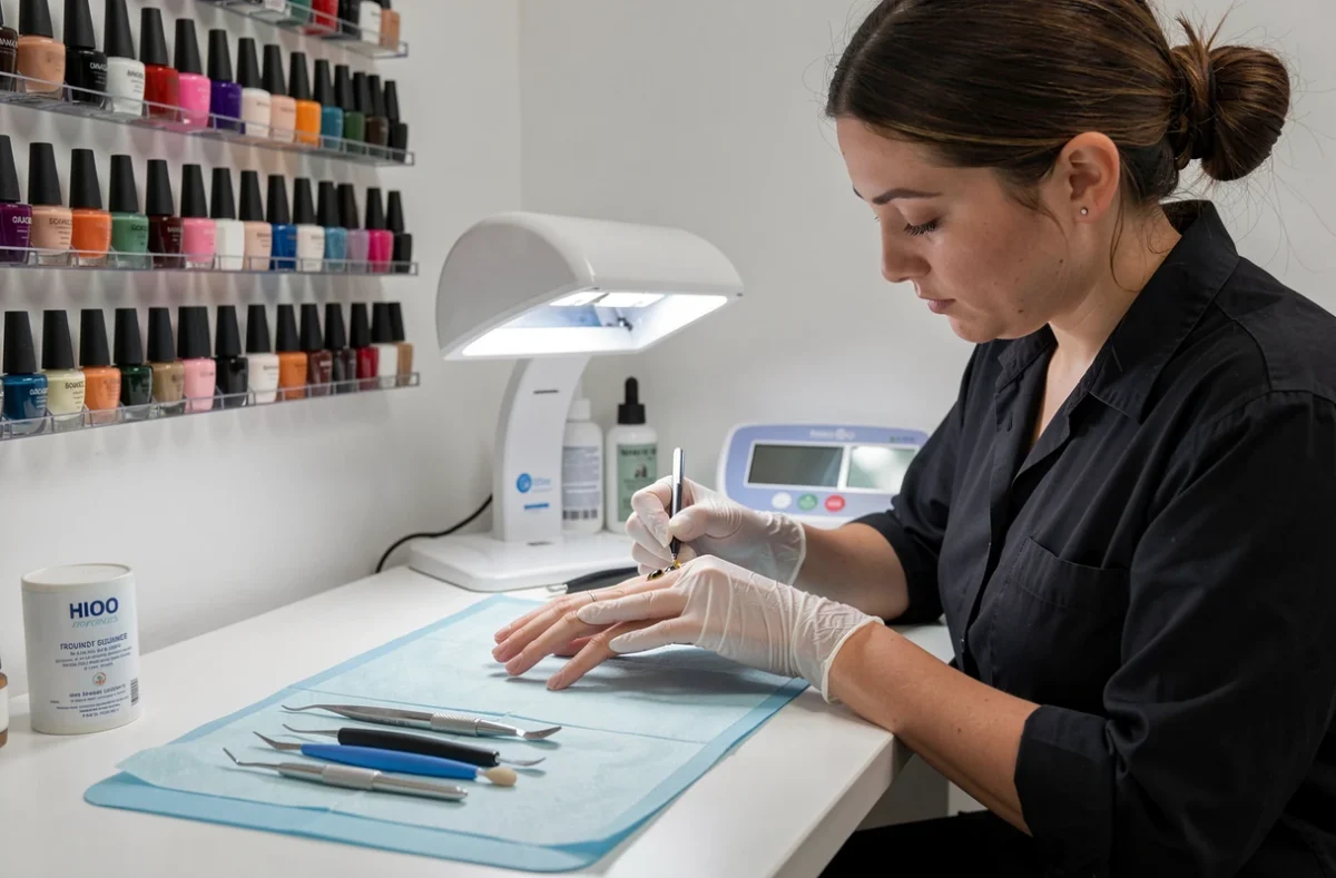 Spécialiste de l'onglerie appliquant des extensions de gel chez Nails by Fanails à Aubinges