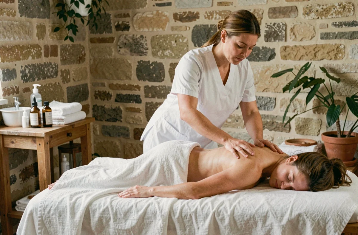 Esthéticienne pratiquant un massage de bien-être à l'institut Reflex' Form à Saint-Ouen en Loir-et-Cher