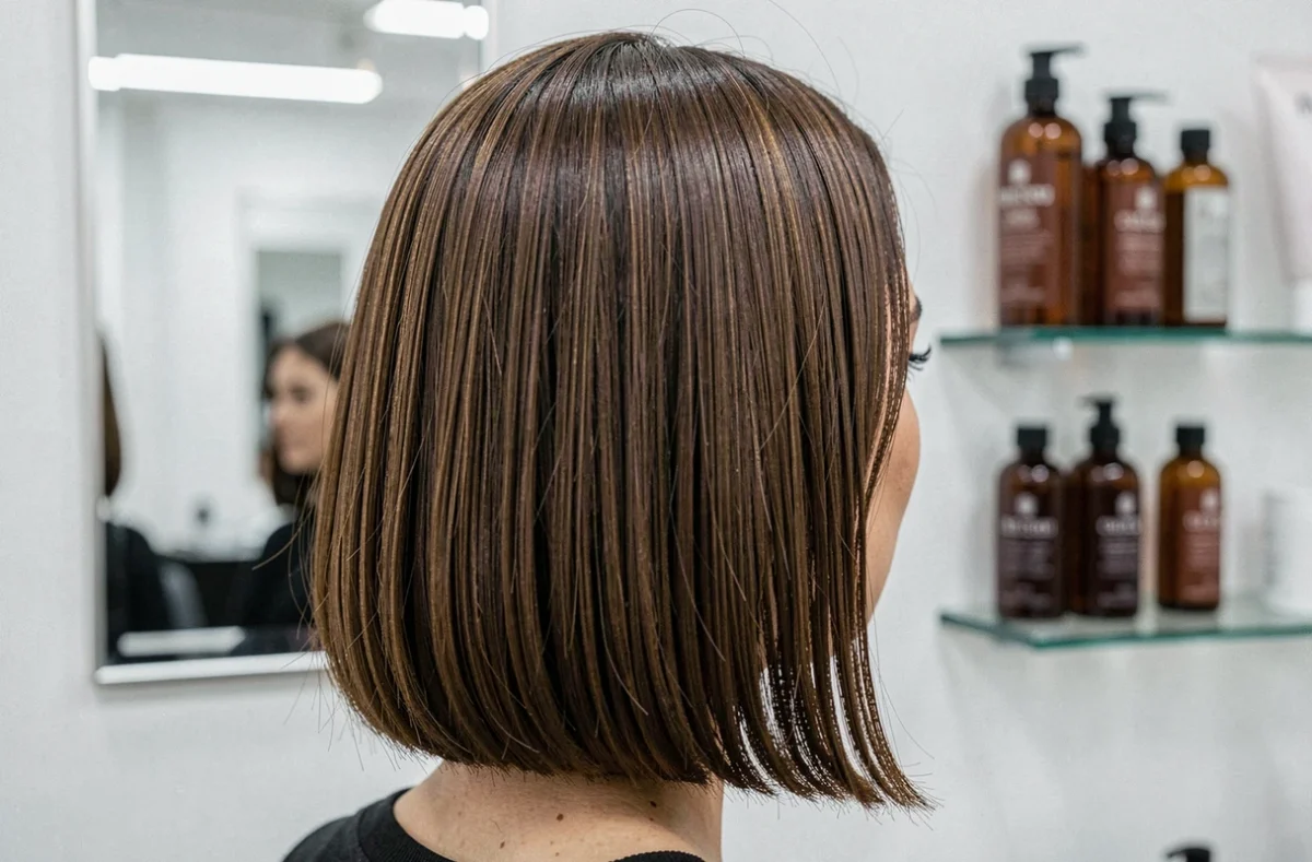 Résultat de coiffure femme après une séance au Studio Thomas Tuccinardi Paris, bob brillant