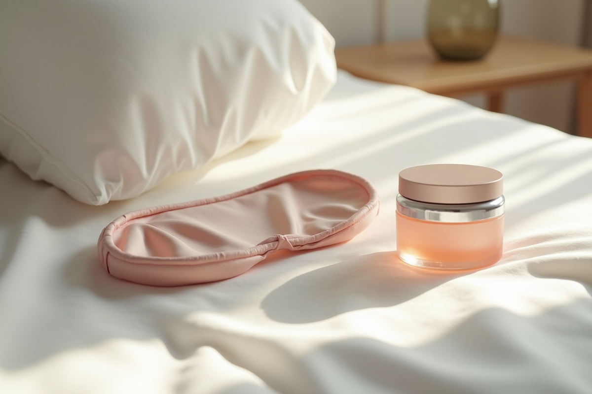 Produits de soin de nuit avec masque en satin et crème hydratante